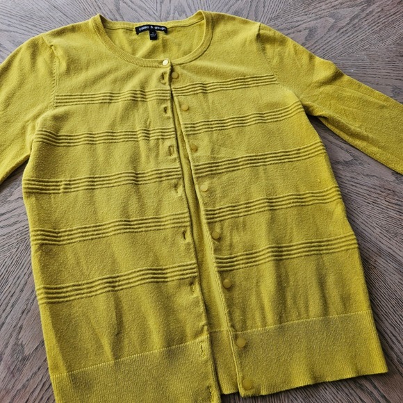 Cable & Gauge Cardigan Womens Small Yellow 3/4 Sleeve Textured Knit Sweater - Picture 11 of 12